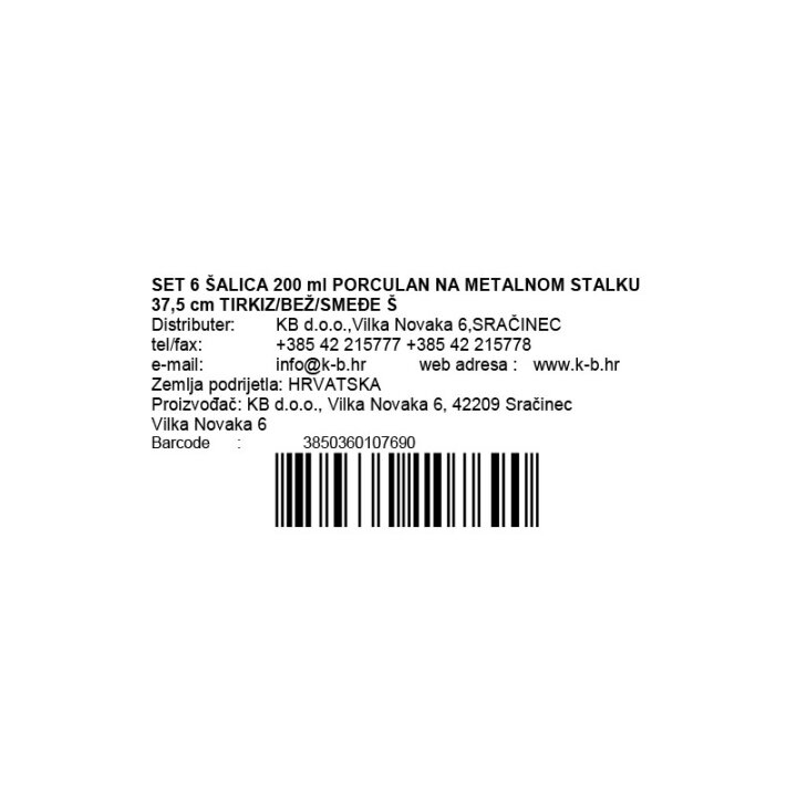 ŠALICE ZA KAVU 200 ml PORCULAN NA METALNOM STALKU 37,5 cm TIRKIZ/BEŽ/SMEĐE