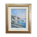 ZIDNA SLIKA UOKVIRENA - GRADIĆ UZ MORE 34x39 cm
