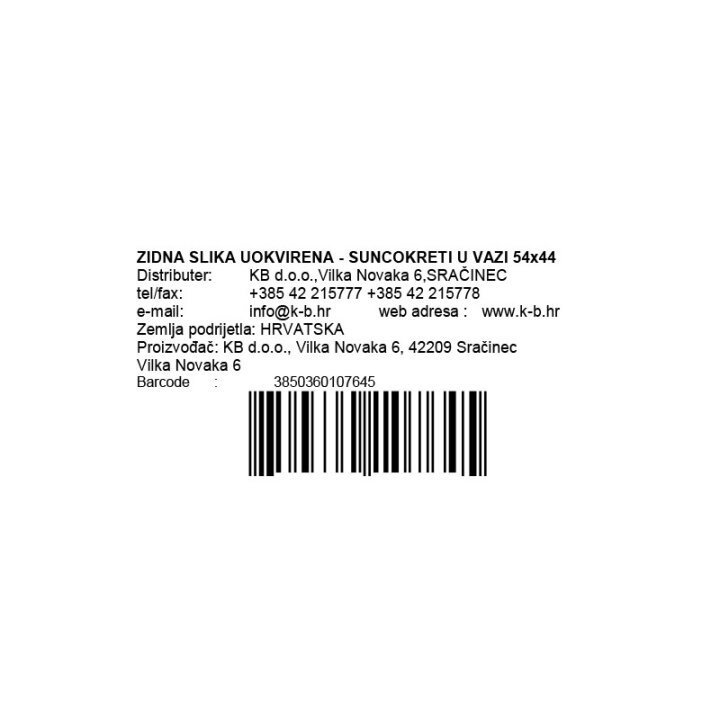 ZIDNA SLIKA UOKVIRENA - SUNCOKRETI U VAZI 54x44