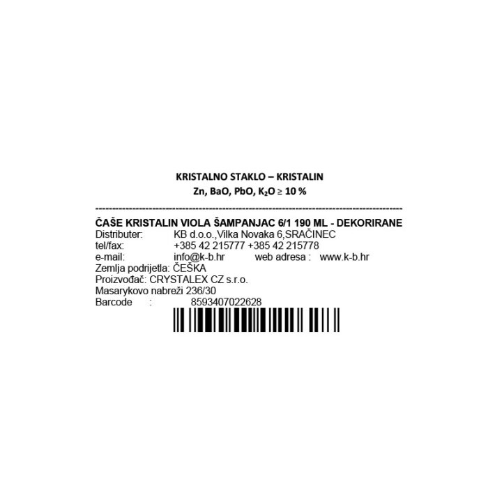 ČAŠE ZA ŠAMPANJAC KRISTALIN VIOLA 6/1 190 ML - DEKORIRANE