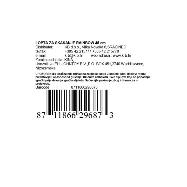 LOPTA ZA SKAKANJE RAINBOW 45 cm