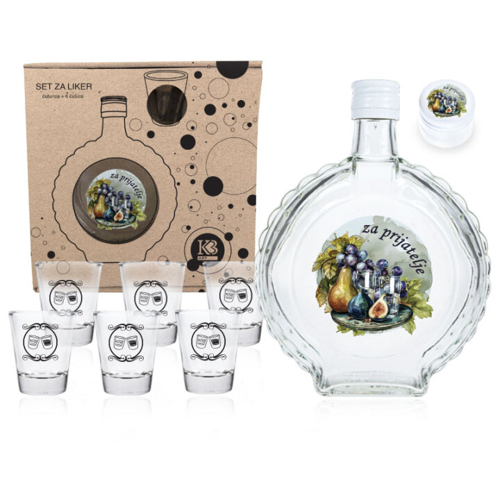 POKLON SET ZA LIKER S TISKOM Za prijatelje ČUTURA 0,7L I ČAŠICE 6/1 U POKLON
