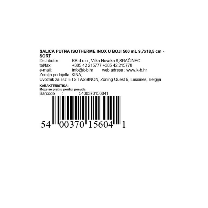 ŠALICA PUTNA ISOTHERME INOX U BOJI 500 mL 9,7x18,5 cm - SORT