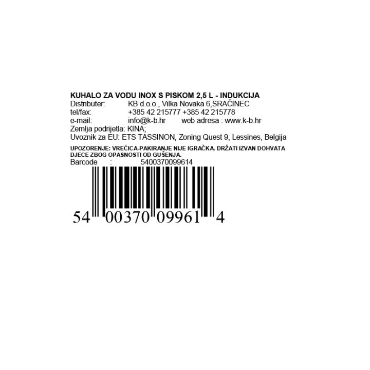 KUHALO ZA VODU INOX S PISKOM 2,5 L - INDUKCIJA