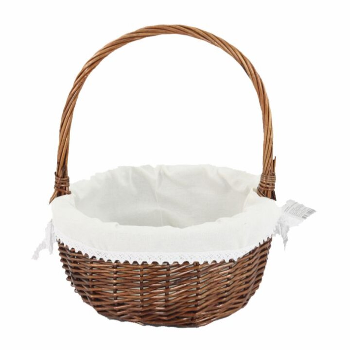 KOŠARA PLETENA SMEĐA S DRŠKOM I PLATNOM 30x16x37 cm