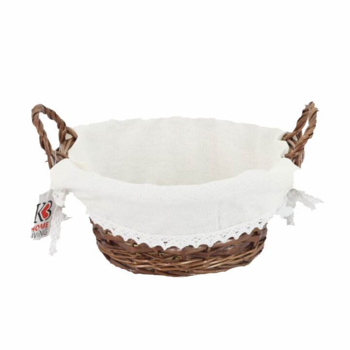 KOŠARICA PLETENA OKRUGLA SMEĐA S DRŠKAMA I PLATNOM 23x9 cm