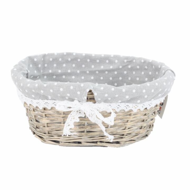 KOŠARICA PLETENA OVALNA ISPRANO SIVA S PLATNOM 25x17x10 cm