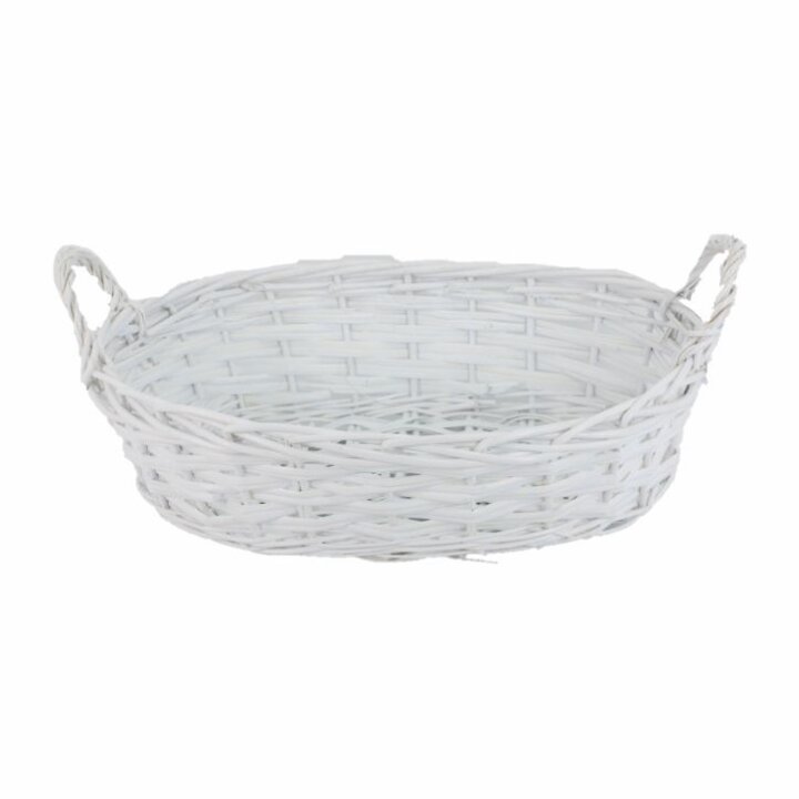 KOŠARICA PLETENA OVALNA BIJELA S DRŠKAMA 47x34x13 cm