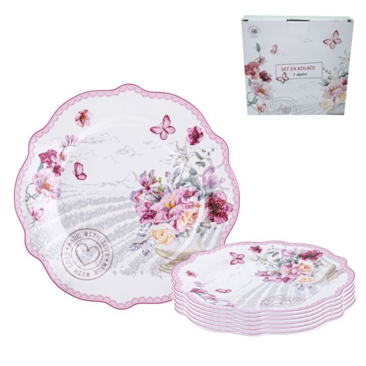 SET ZA KOLAČE GARDEN SERENADE 7 DIJELNI NEW BONE DEKORIRANI - VALOVITI RUB