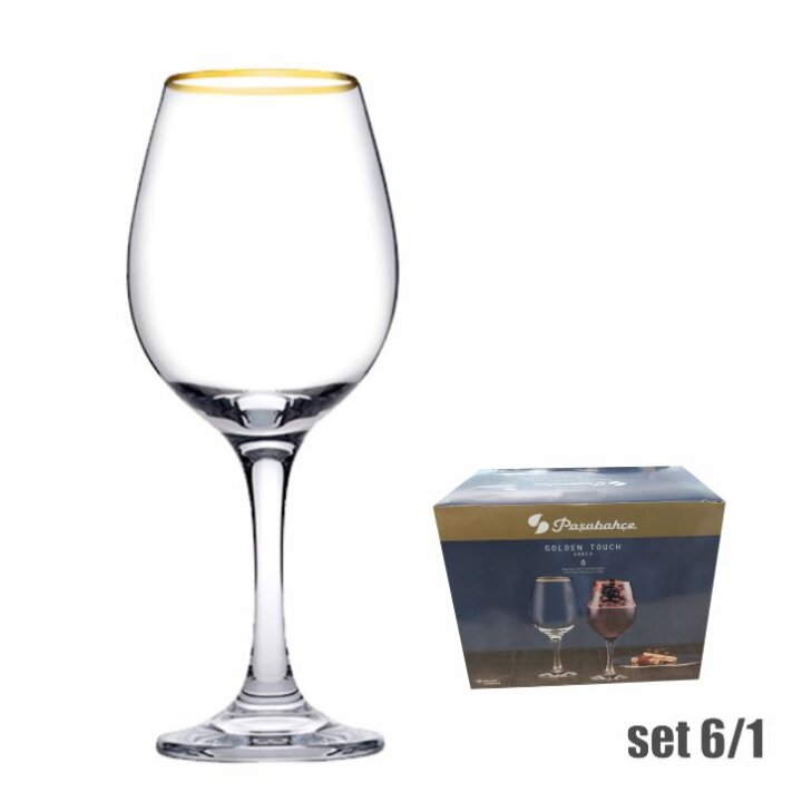 ČAŠE STAKLENE AMBER GOLDEN TOUCH NA STALKU - ZLATNA LINIJA 6/1 295 mL
