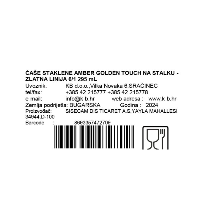 ČAŠE STAKLENE AMBER GOLDEN TOUCH NA STALKU - ZLATNA LINIJA 6/1 295 mL
