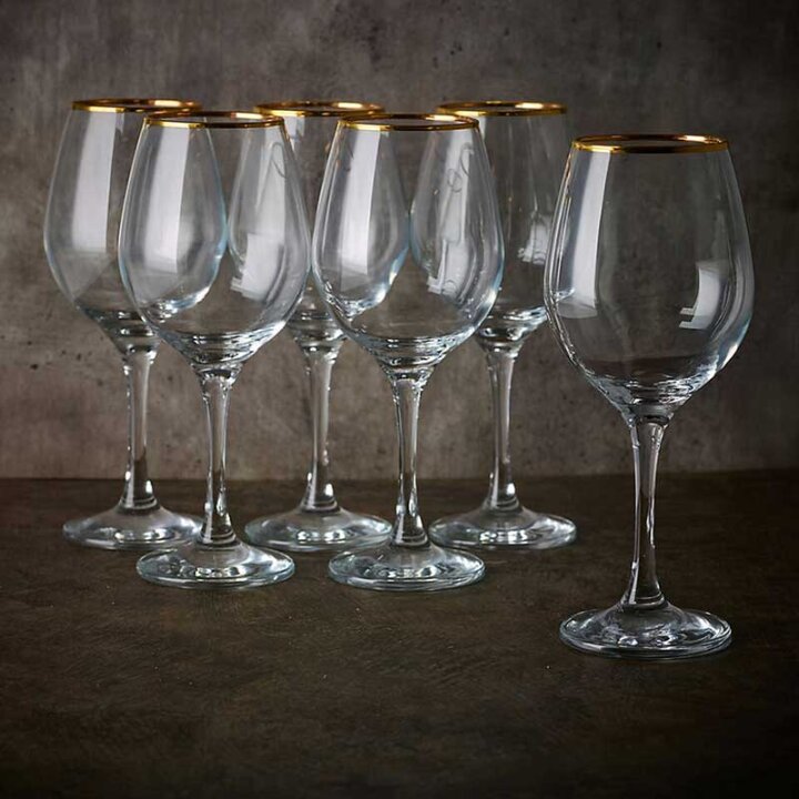 ČAŠE STAKLENE AMBER GOLDEN TOUCH NA STALKU - ZLATNA LINIJA 6/1 295 mL