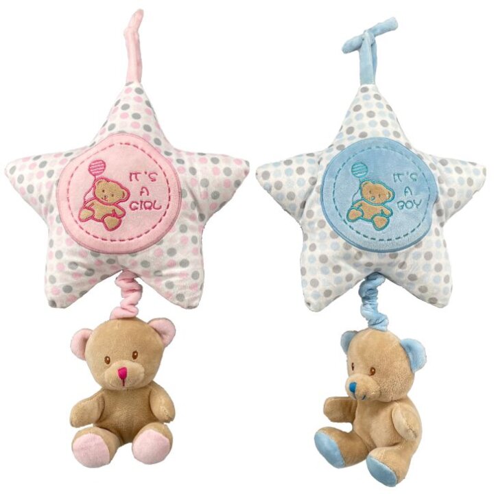 MEDO PLIŠANA SA ZVIJEZDOM MUZIČKI 31,5 cm - ROZI / PLAVI