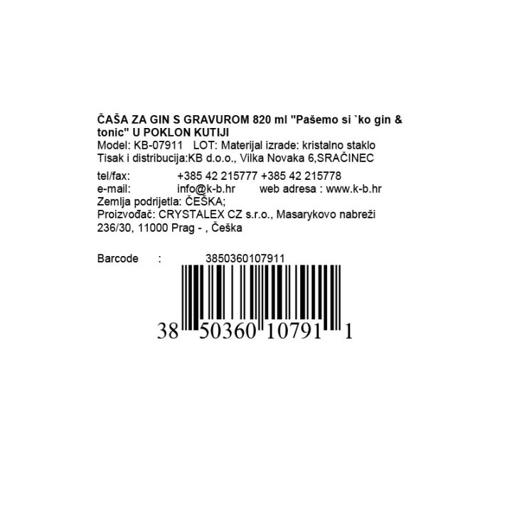 ČAŠA ZA GIN S GRAVUROM 820 ml 