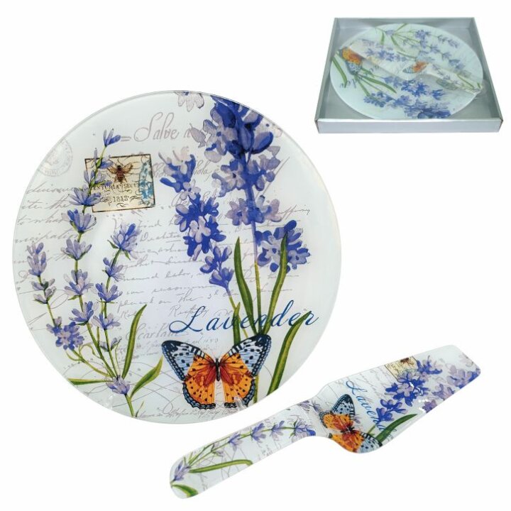 STAKLENI DEKORATIVNI TANJUR 28 cm S LOPATICOM