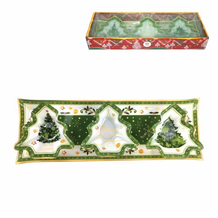 STAKLENI DEKORATIVNI SET 3 ZDJELICE 10 cm NA TACNI 32x15 cm