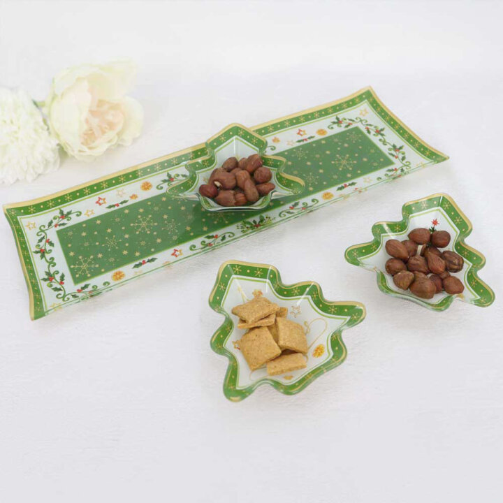 STAKLENI DEKORATIVNI SET 3 ZDJELICE 10 cm NA TACNI 32x15 cm