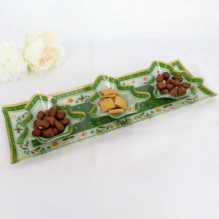 STAKLENI DEKORATIVNI SET 3 ZDJELICE 10 cm NA TACNI 32x15 cm