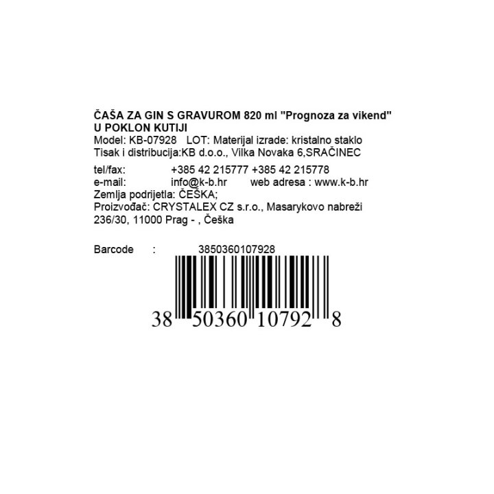 ČAŠA ZA GIN S GRAVUROM 820 ml 