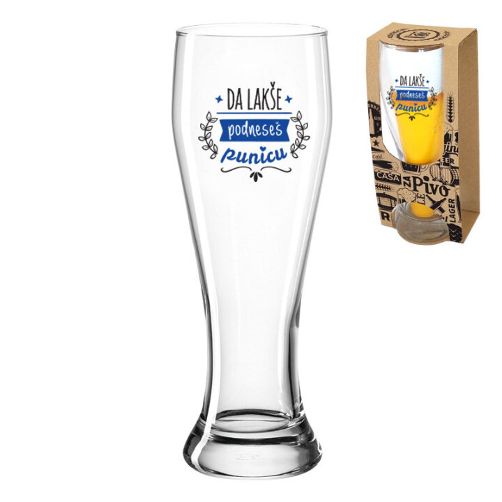 ČAŠA ZA PIVO S TISKOM 500ml VISOKA Da lakše podneseš punicu U POKLON KUTIJI