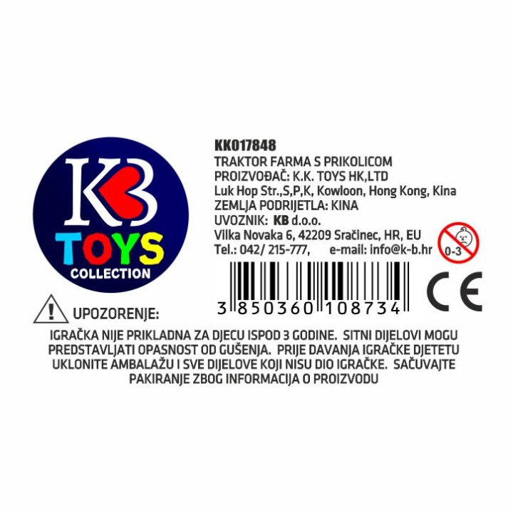 DJEČJI TRAKTOR FARMA S PRIKOLICOM U KUTIJI 42x11x14 cm