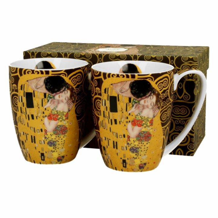 ŠALICE ZA KAVU PORCULANSKE 2/1 U POKLON KUTIJI-THE KISS BROWN GUSTAV KLIMT