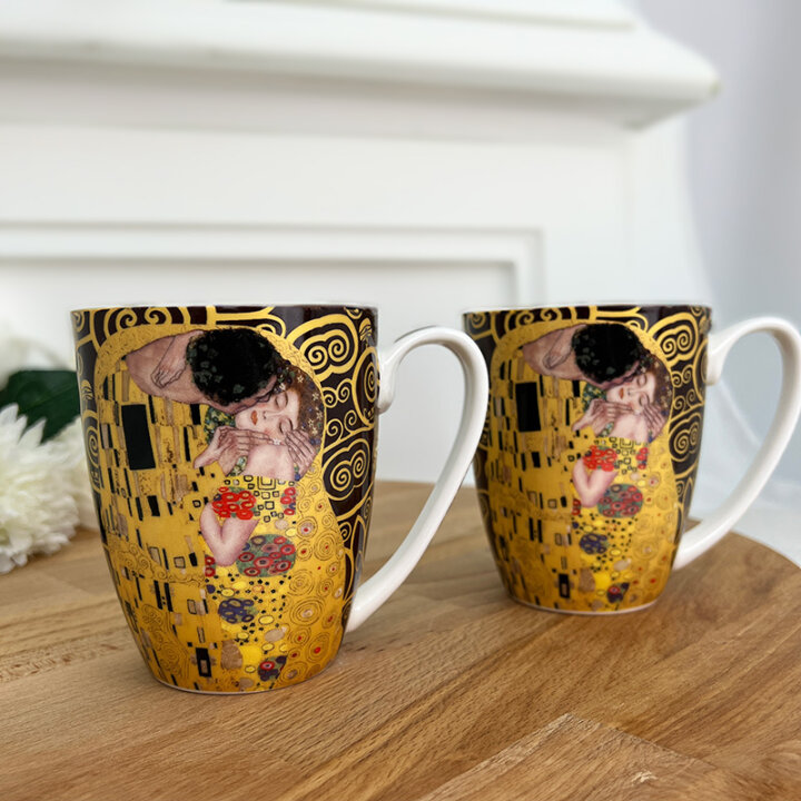 ŠALICE ZA KAVU PORCULANSKE 2/1 U POKLON KUTIJI-THE KISS BROWN GUSTAV KLIMT