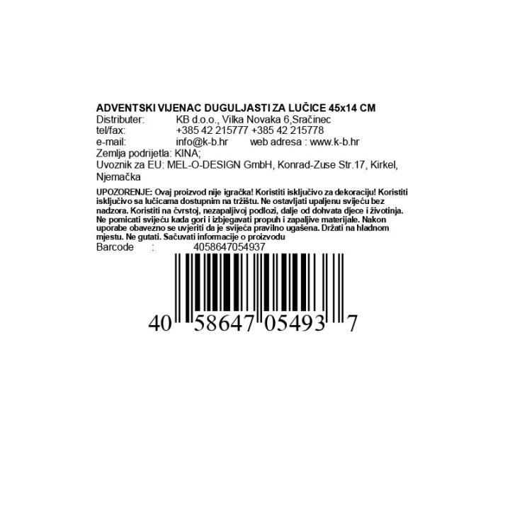 ADVENTSKI VIJENAC DUGULJASTI ZA LUČICE 45x14 CM