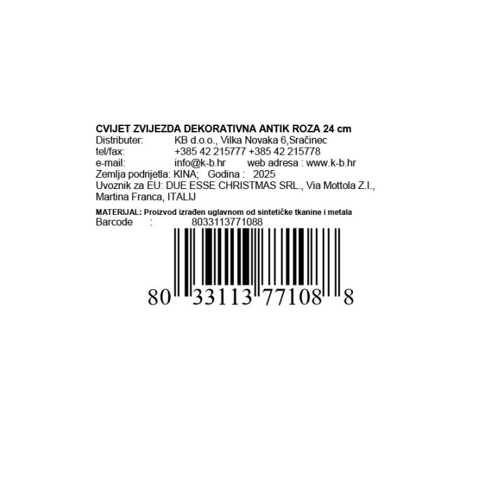 CVIJET ZVIJEZDA DEKORATIVNA ANTIK ROZA 24 cm