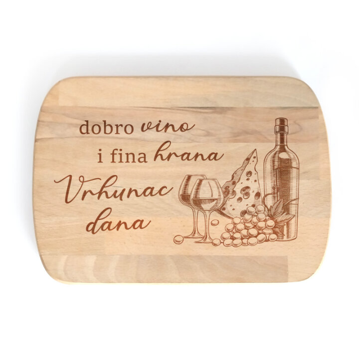 DASKA DRVENA GRAVIRANA  Dobro vino, fina hrana 28 x 20 cm