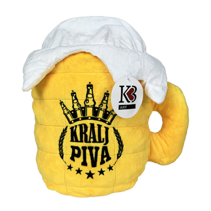 JASTUK DEKORATIVNI KRIGLA PIVE PLIŠ S NATPISOM 40 cm - KRALJ PIVE