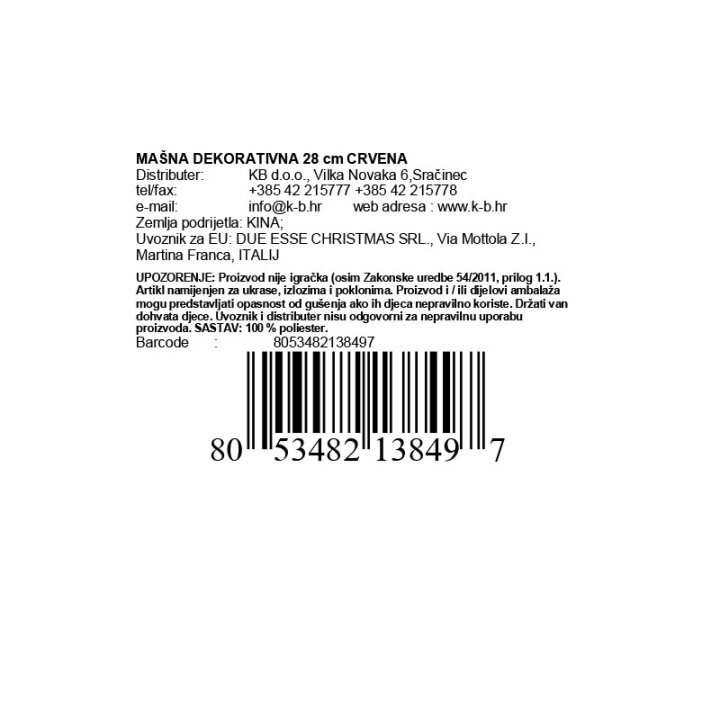 MAŠNA OD BARŠUNA CRVENA 28 cm