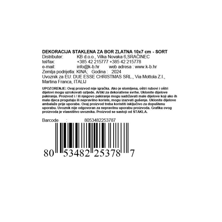 DEKORACIJA STAKLENA ZA BOR ZLATNA 10x7 cm - SORT