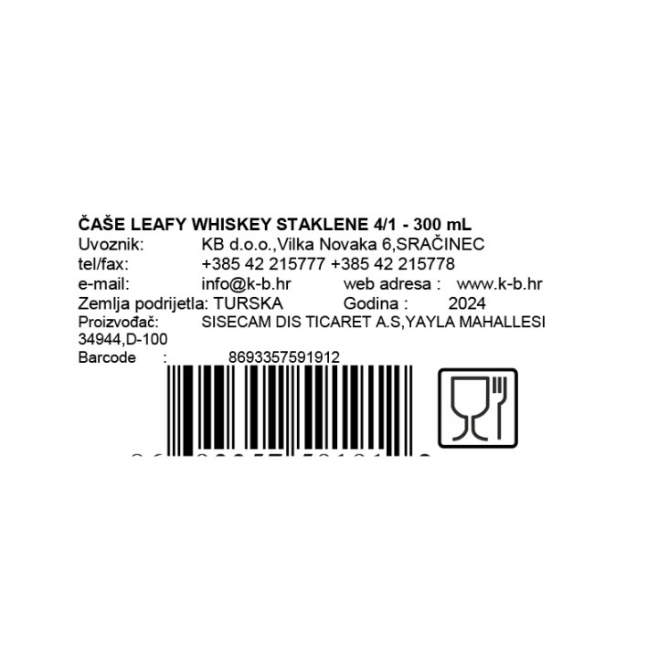 ČAŠE LEAFY WHISKEY STAKLENE 4/1 - 300 mL