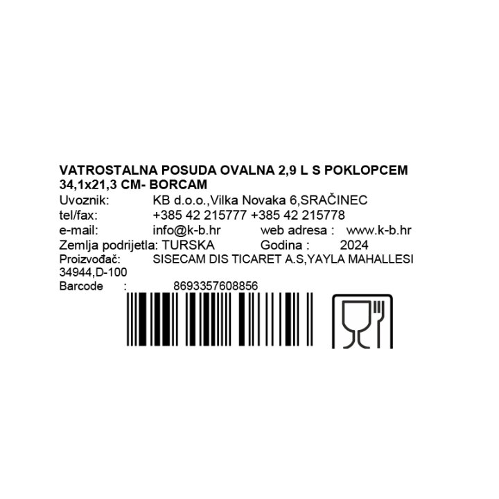 VATROSTALNA POSUDA OVALNA 2,9 L S POKLOPCEM 34,1x21,3 CM - BORCAM