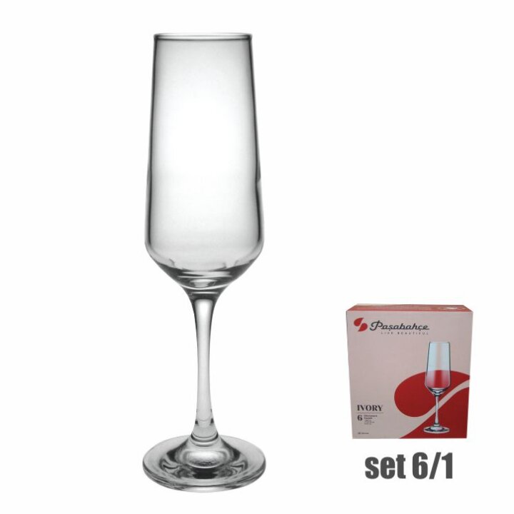 ČAŠE NA STALKU IVORY ŠAMPANJAC STAKLENE 6/1 - 225 mL