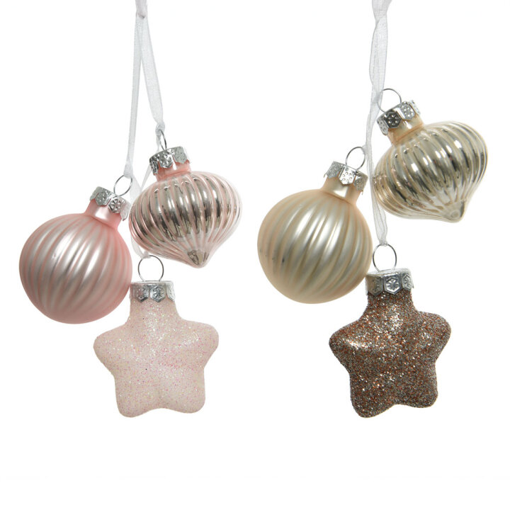 DEKORACIJE ZA BOR STAKLENE 3/1 ROZE / BISERNE 3,5x4x11,5cm  SJAJ / MAT / GLITER