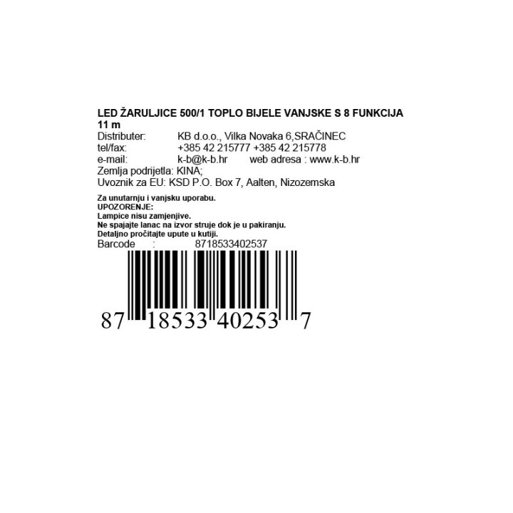 LED ŽARULJICE 500/1 TOPLO BIJELE VANJSKE S 8 FUNKCIJA 11 m