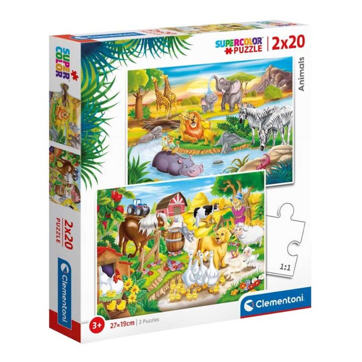 PUZZLE 2x20 DIJELNE DIVLJE ŽIVOTINJE / DOMAĆE ŽIVOTINJE - SUPERCOLOR - CLEMENTON
