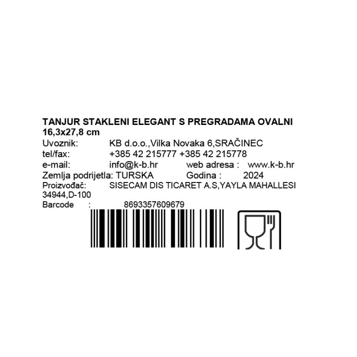 TANJUR STAKLENI ELEGANT S PREGRADAMA OVALNI 16,3x27,8 cm