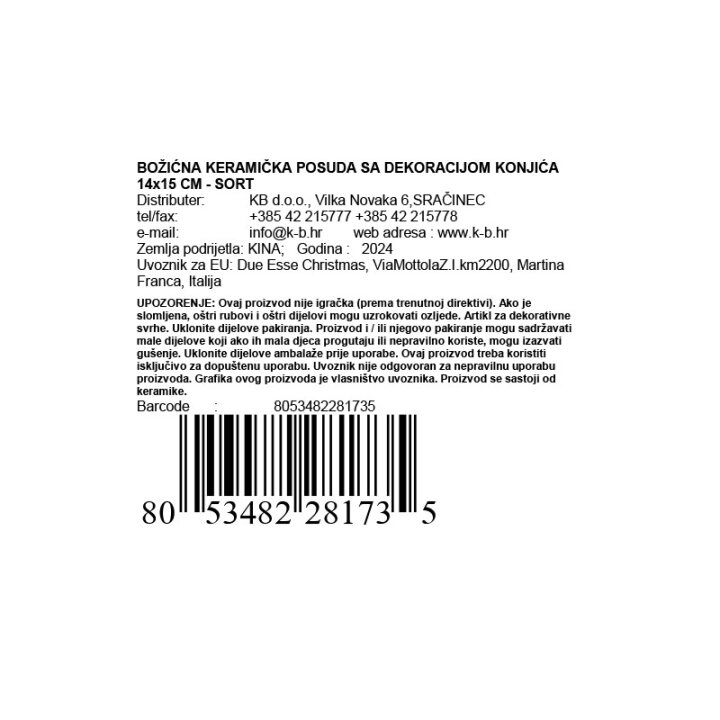 BOŽIĆNA KERAMIČKA POSUDA SA DEKORACIJOM KONJIĆA 14x15 CM - SORT