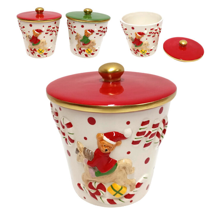 BOŽIĆNA KERAMIČKA POSUDA OKRUGLA SA DEKORACIJOM KONJIĆA 15x14 CM - SORT