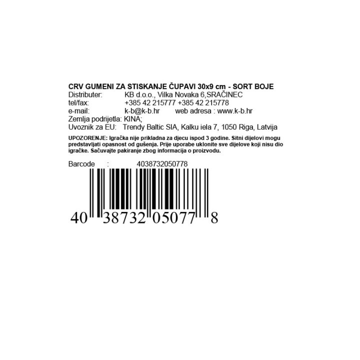 CRV GUMENI ZA STISKANJE ČUPAVI 30x9 cm - SORT BOJE