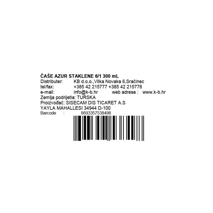 ČAŠE AZUR STAKLENE 6/1 300 mL