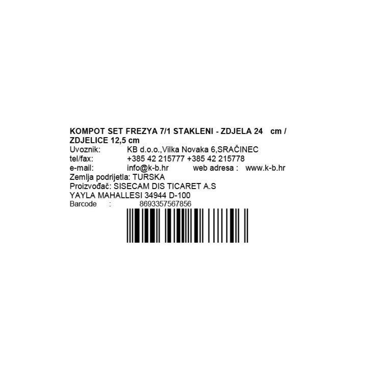KOMPOT SET FREZYA 7/1 STAKLENI - ZDJELA 24  cm / ZDJELICE 12,5 cm
