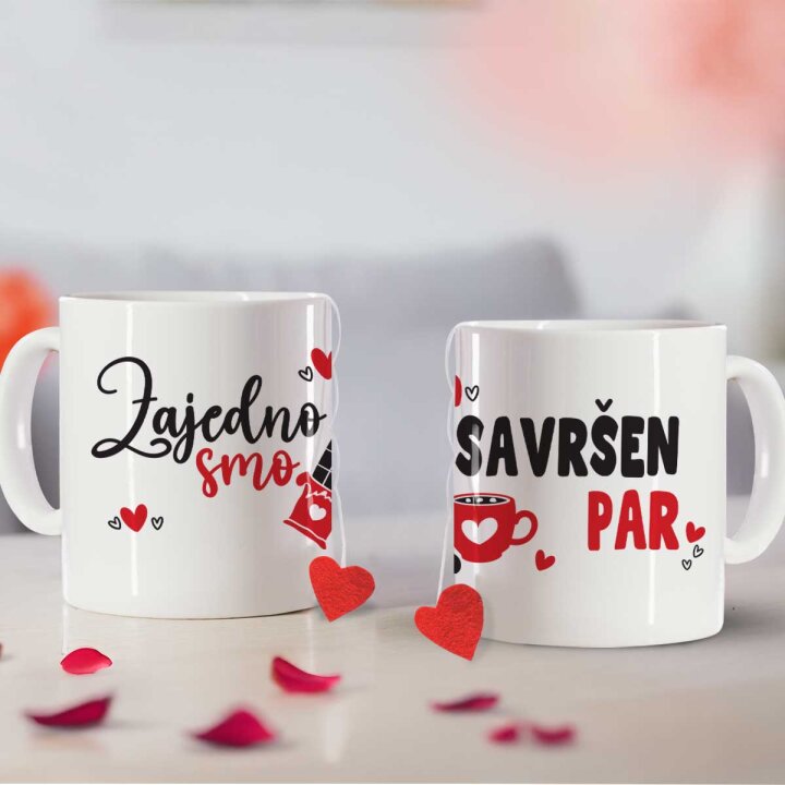SET ŠALICE KERAMIČKE S TISKOM U POKLON KUTIJI 2/1 BIJELA-Zajedno smo savršen par