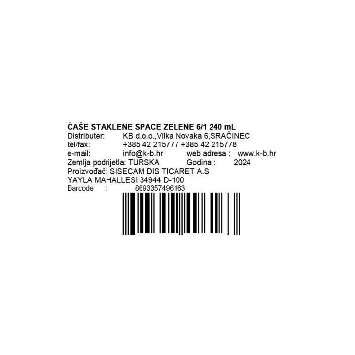 ČAŠE STAKLENE SPACE ZELENE 6/1 240 mL