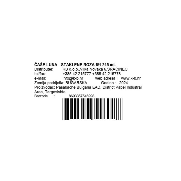 ČAŠE LUNA  STAKLENE ROZA 6/1 245 mL