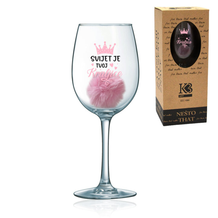 ČAŠA ZA VINO SA POM-POM PRIVJESKOM TISAK 