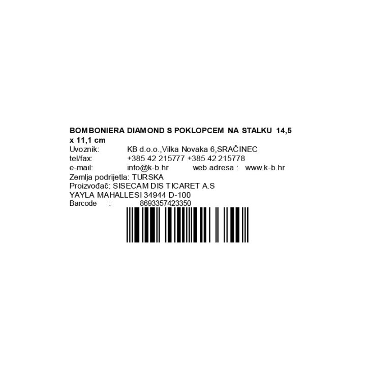 BOMBONIERA DIAMOND S POKLOPCEM NA STALKU 14,5 x 11,1 cm